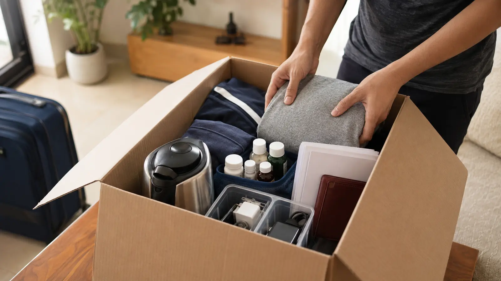 First-night essentials box prepared for a local house move