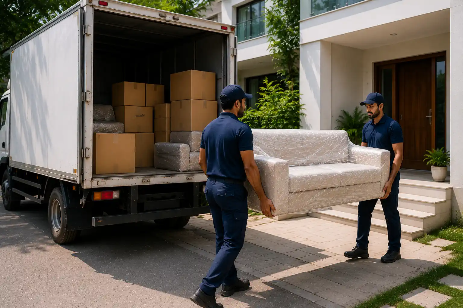 SafeMove team carrying protected household furniture during house shifting in Hyderabad